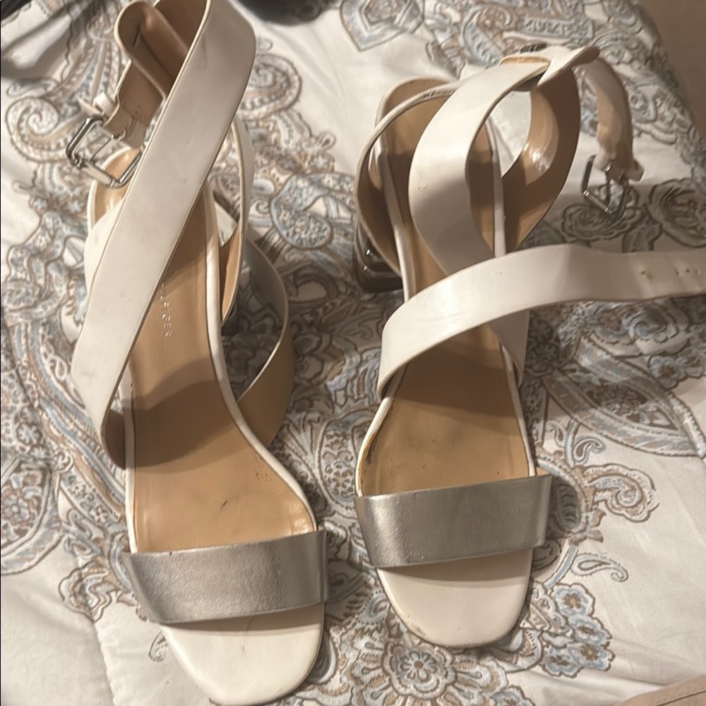 Chic White and Silver Strappy Heels